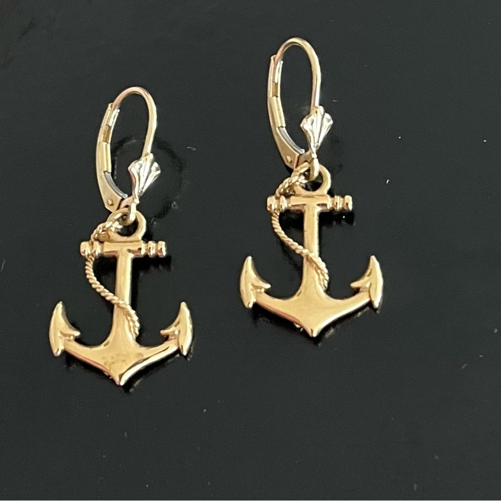 Gorgeous 14 K GOLD Anchor Dangle Earrings! (4.2 grams). Mint!